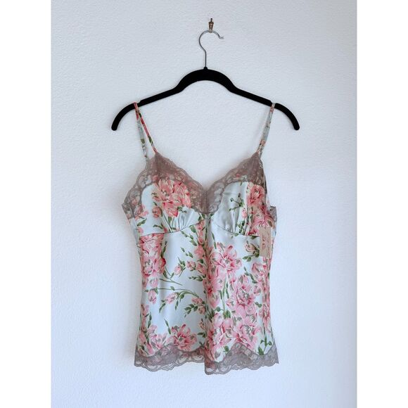 NWT Gold Hawk 100% Silk Floral Lace Trimmed Camisole in Tiffany Size Small - Picture 2 of 9